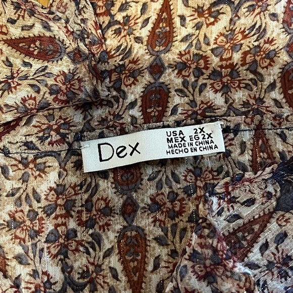 💙 DEX – Navy, Cream & Burgundy Print Dress – Size 2X - Picture 2 of 11